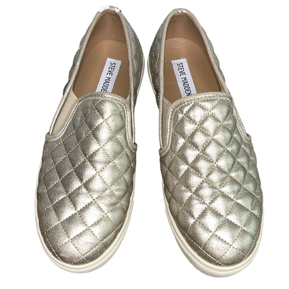 3 for $20 STEVE MADDEN Ecentrcq Quilted Slip On Sneaker Brushed Gold Metallic 8